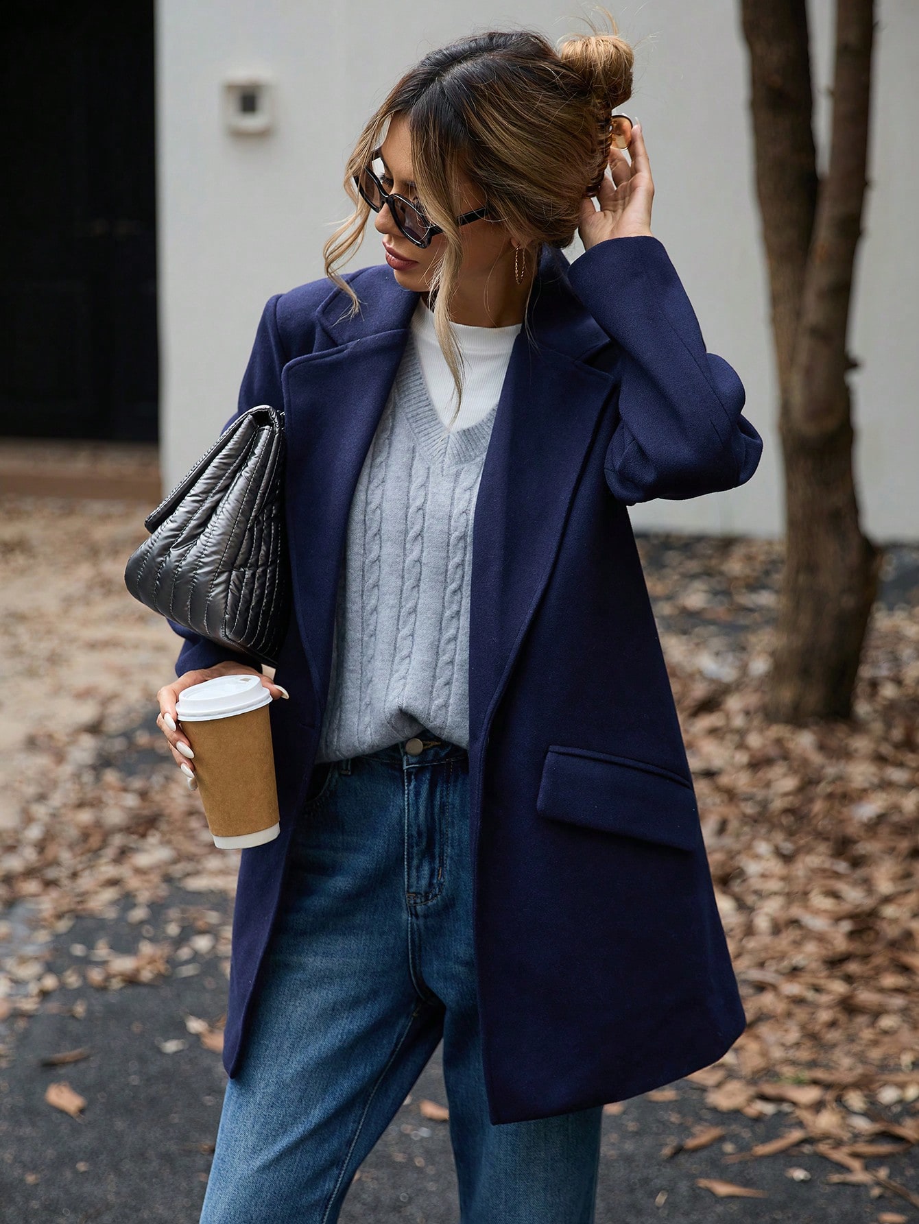 Regular Fit Loose Lapel Coat, Commuting/Daily Occasion