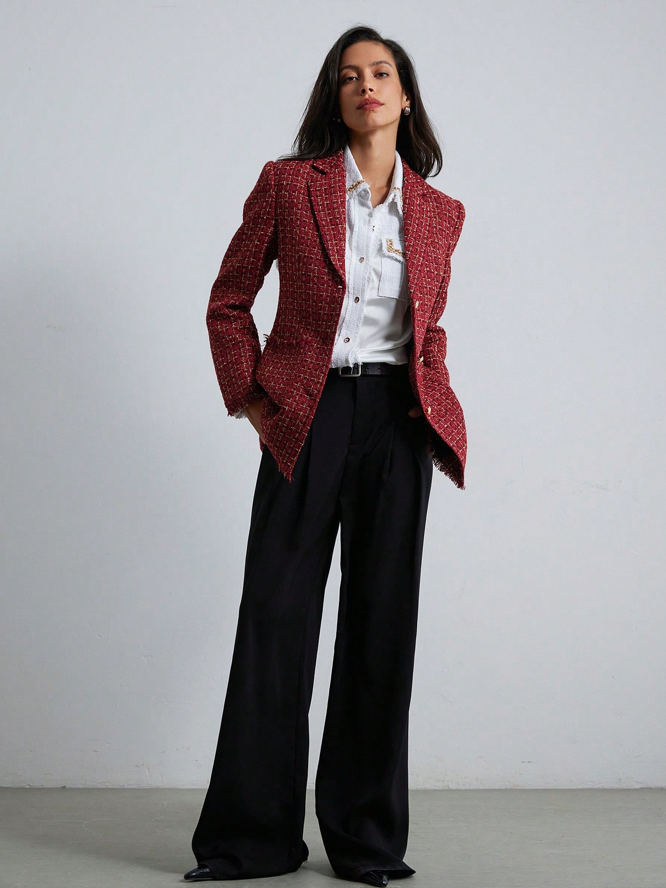 New Fashion Elegant Style Stylish Fringed Tweed Loose Fit Women's Jacket Holiday Party Clothes