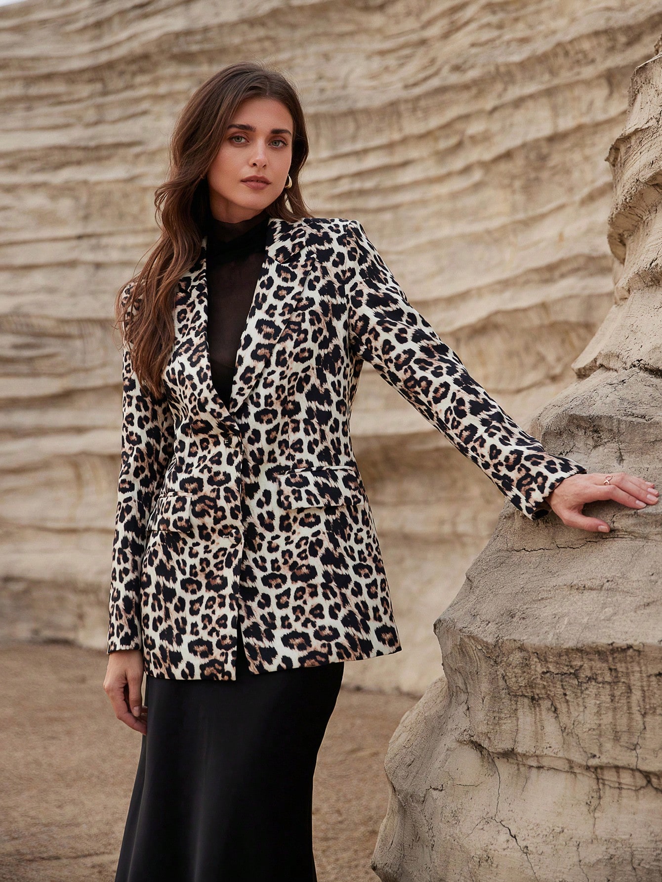 Fashionable Classic Leopard Print Boxy Blazer For Women