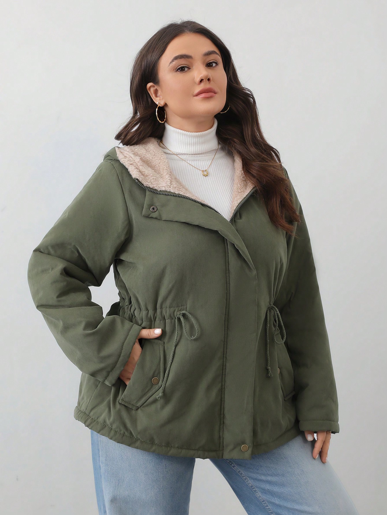 Fashionable Minimalist Hooded Cinched Waist Slimming Plus Size Padded Padded Coat Clothes Winter