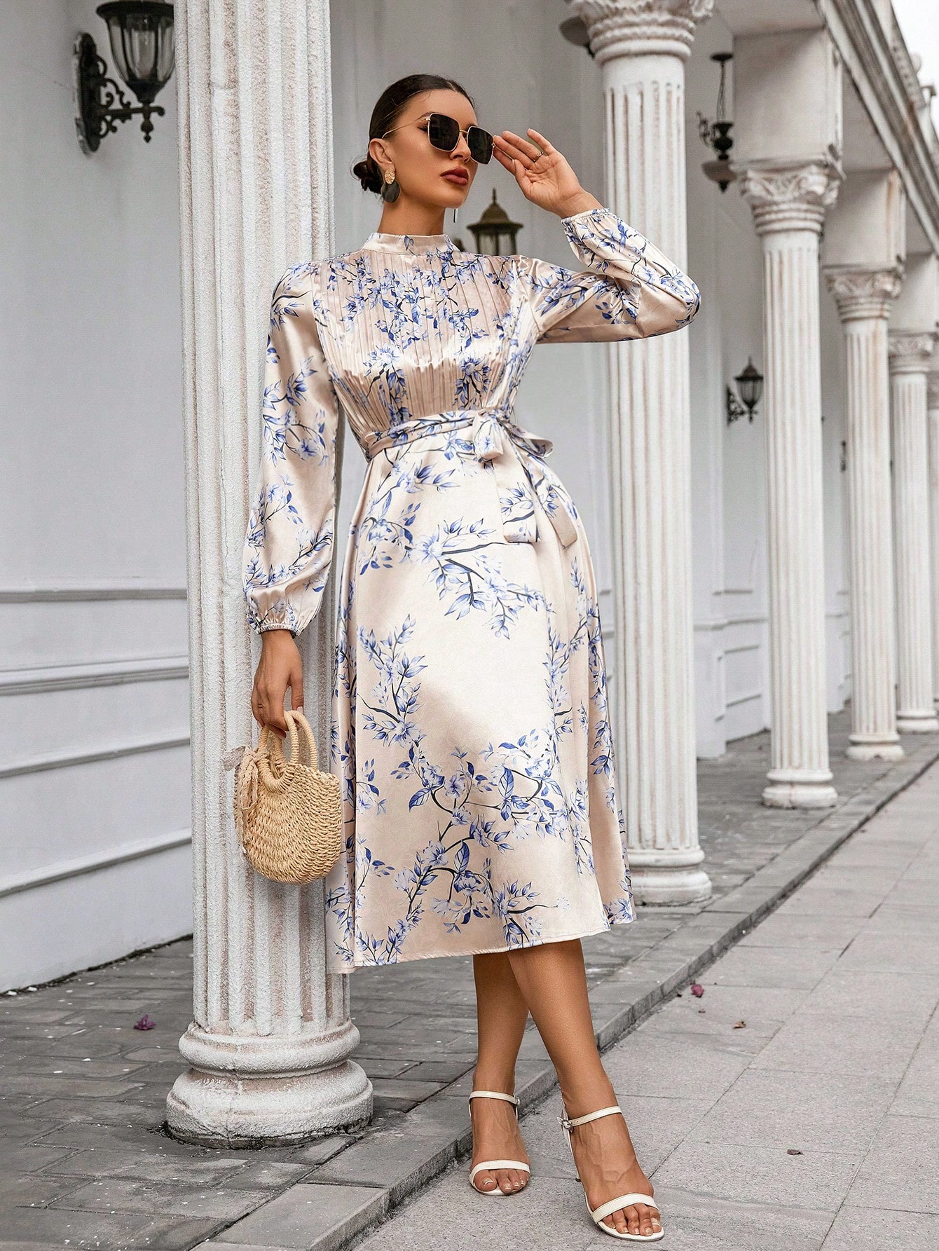 Women'S Floral Print Long Sleeve Dress Vacation Outfits Woman