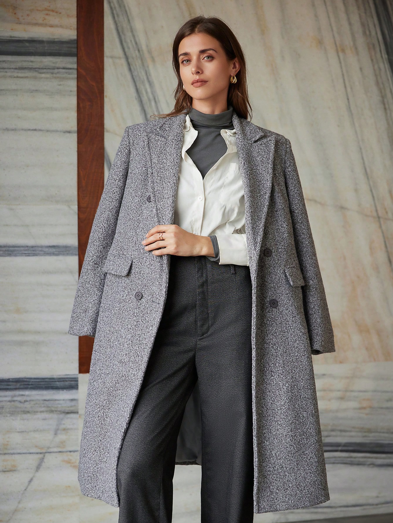 Oversized Faux Wool Mid-Length Multi-Button Coat