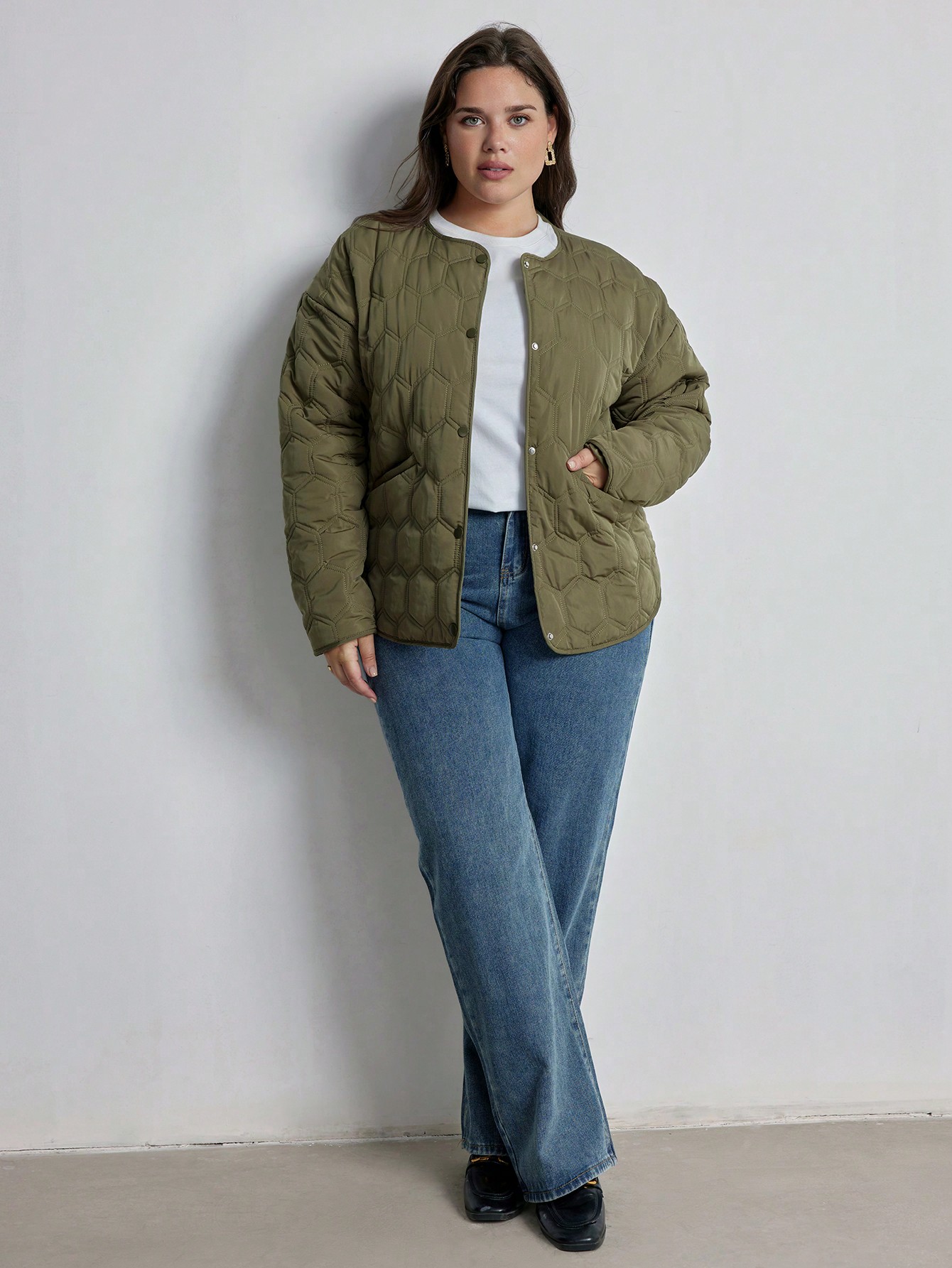 Plus Size Casual Solid Color Dual Pocket Padded Padded Coat Clothes Winter