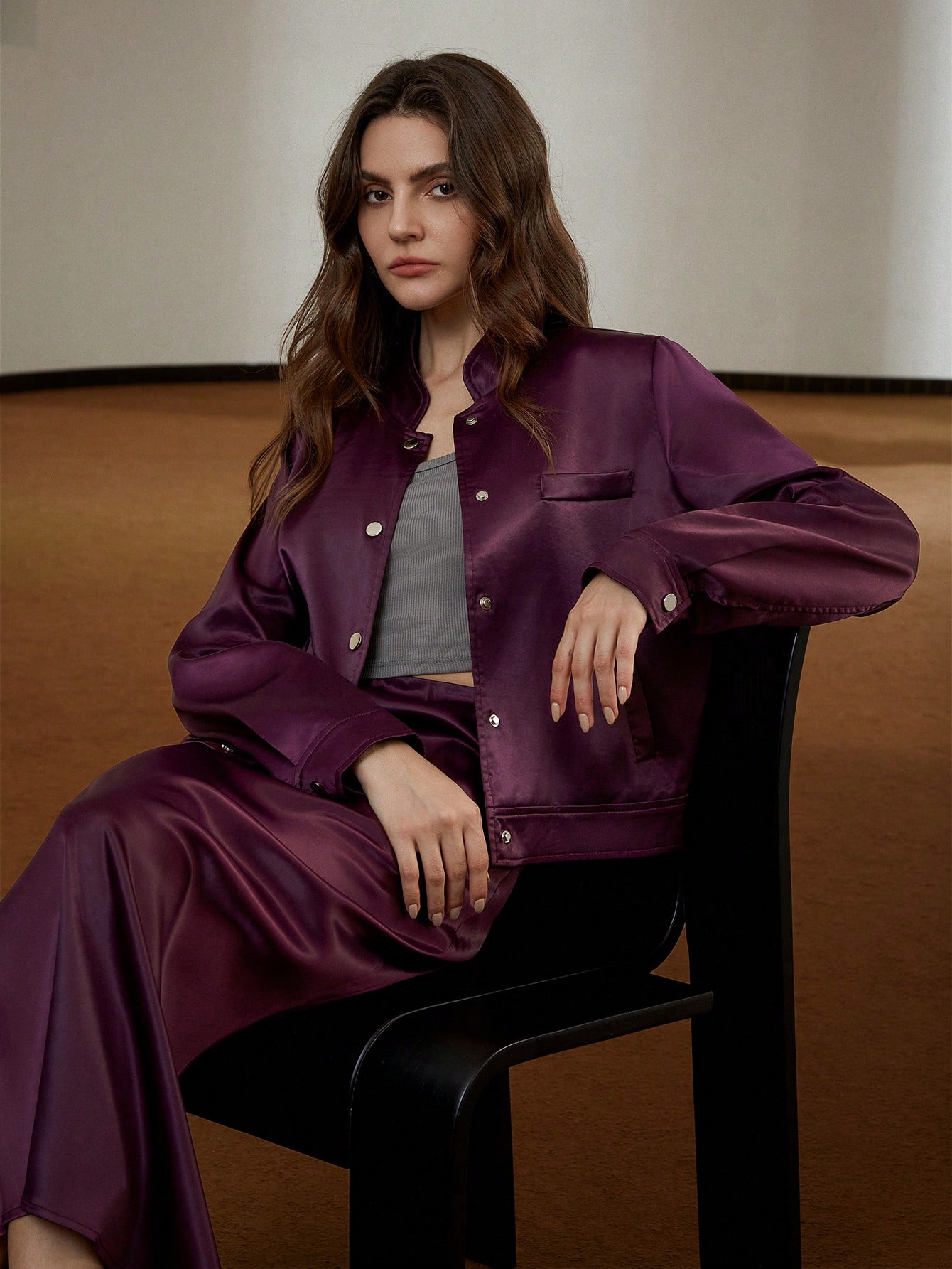 2pcs Urban Casual Solid Color Button Down Shirt + Fish Tail Hem Midi Skirt Commuter Women Outfit