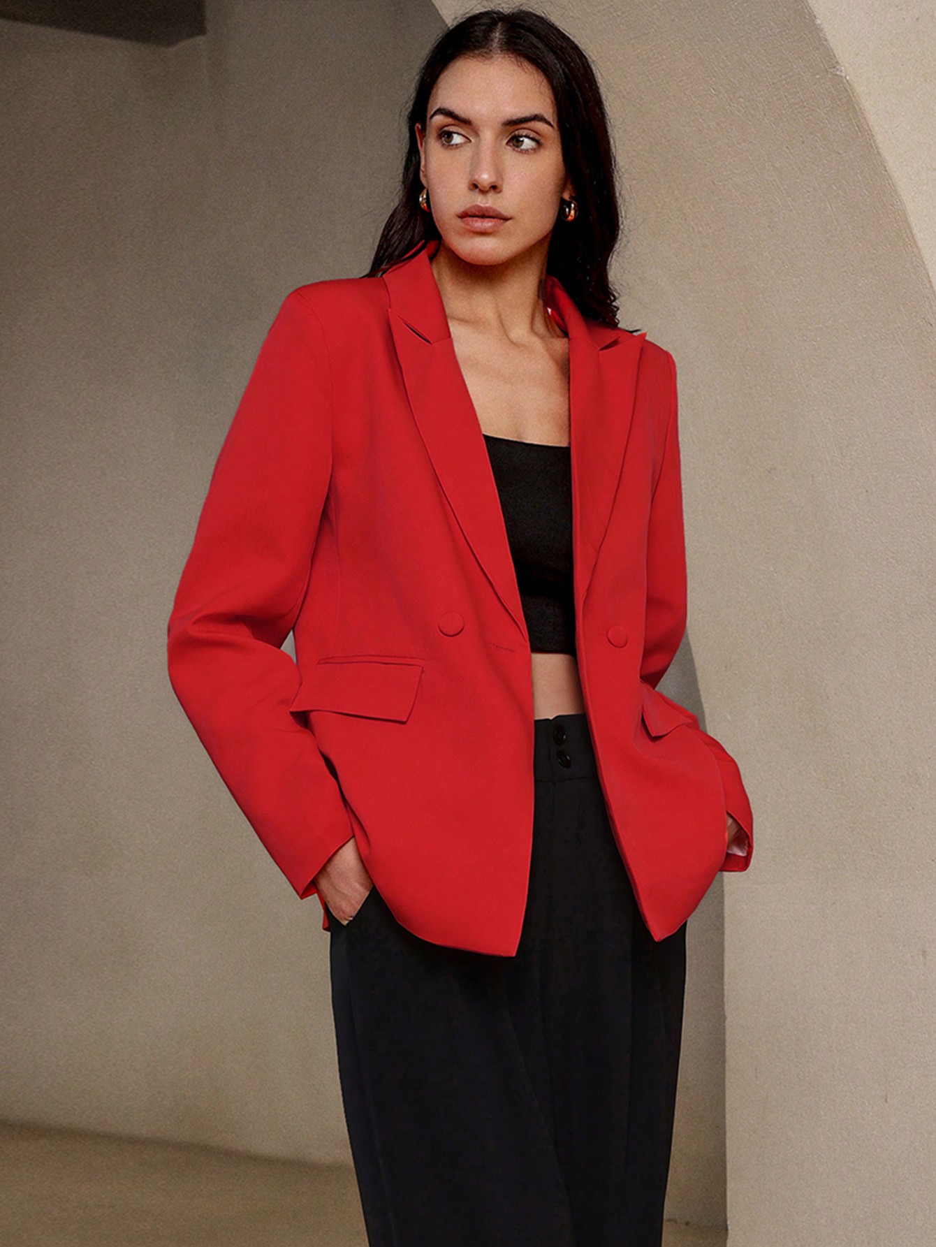 Spring Autumn New Casual And Simple Loose Solid Color Elegant Professional Suit Jacket