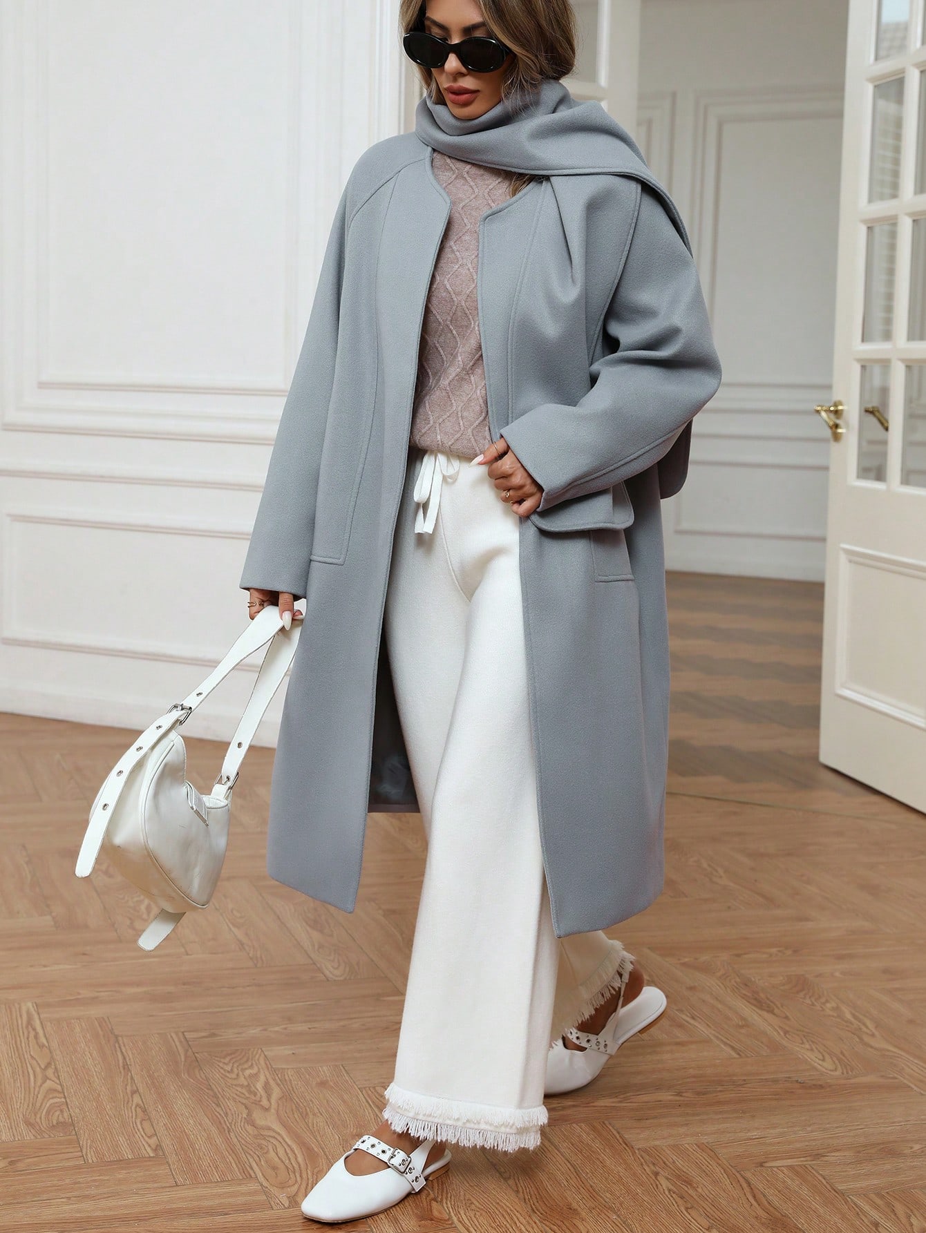 1pc Stylish Reversible Knitted Scarf & Coat, Dual-Sided Flannel Jacket, Autumn Winter