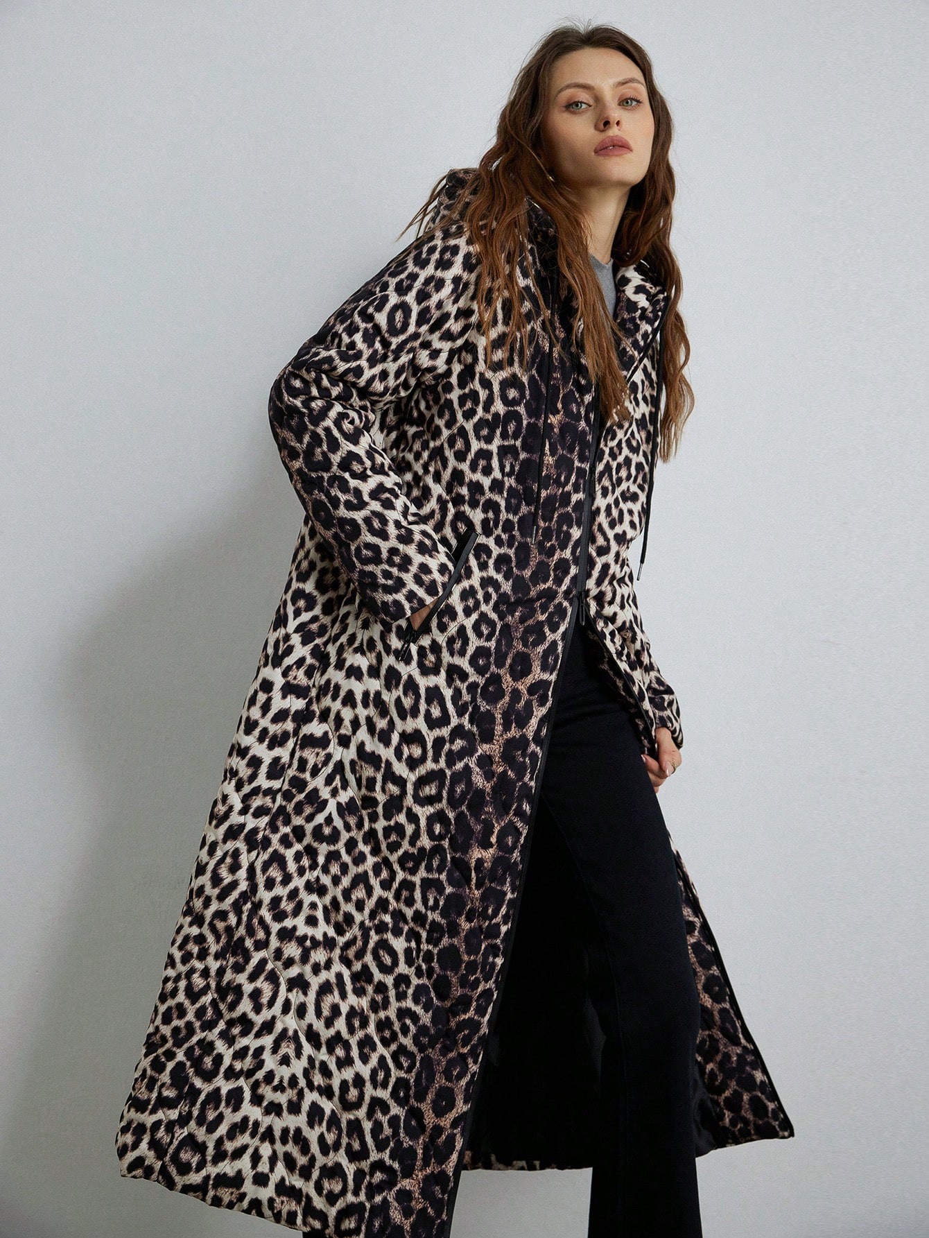 Fashionable Hooded Retro Leopard Print Long Sleeve Padded Padded Coat Clothes Winter Cheetah Print
