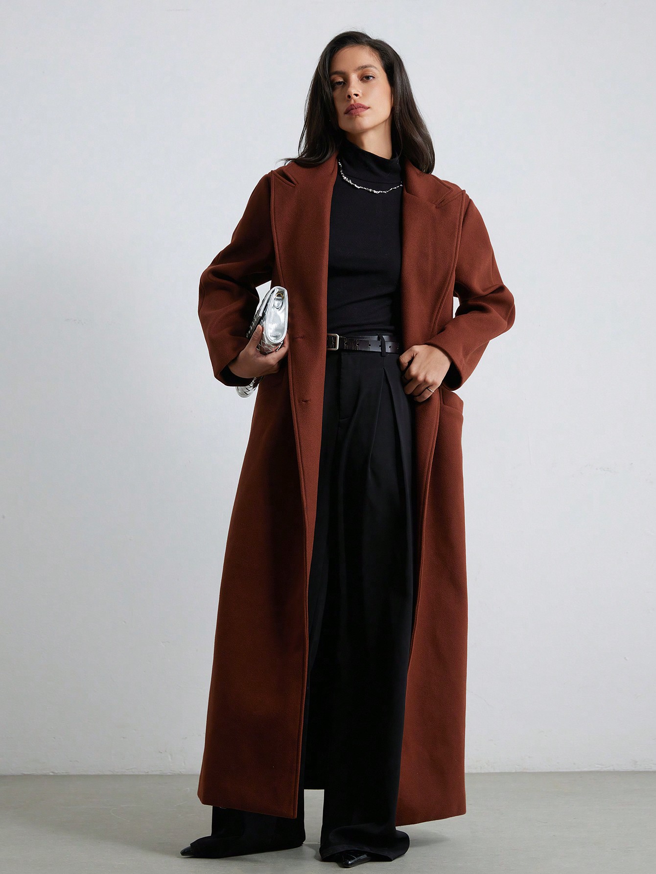 Women's Solid Color Extra Long Collar Overcoat