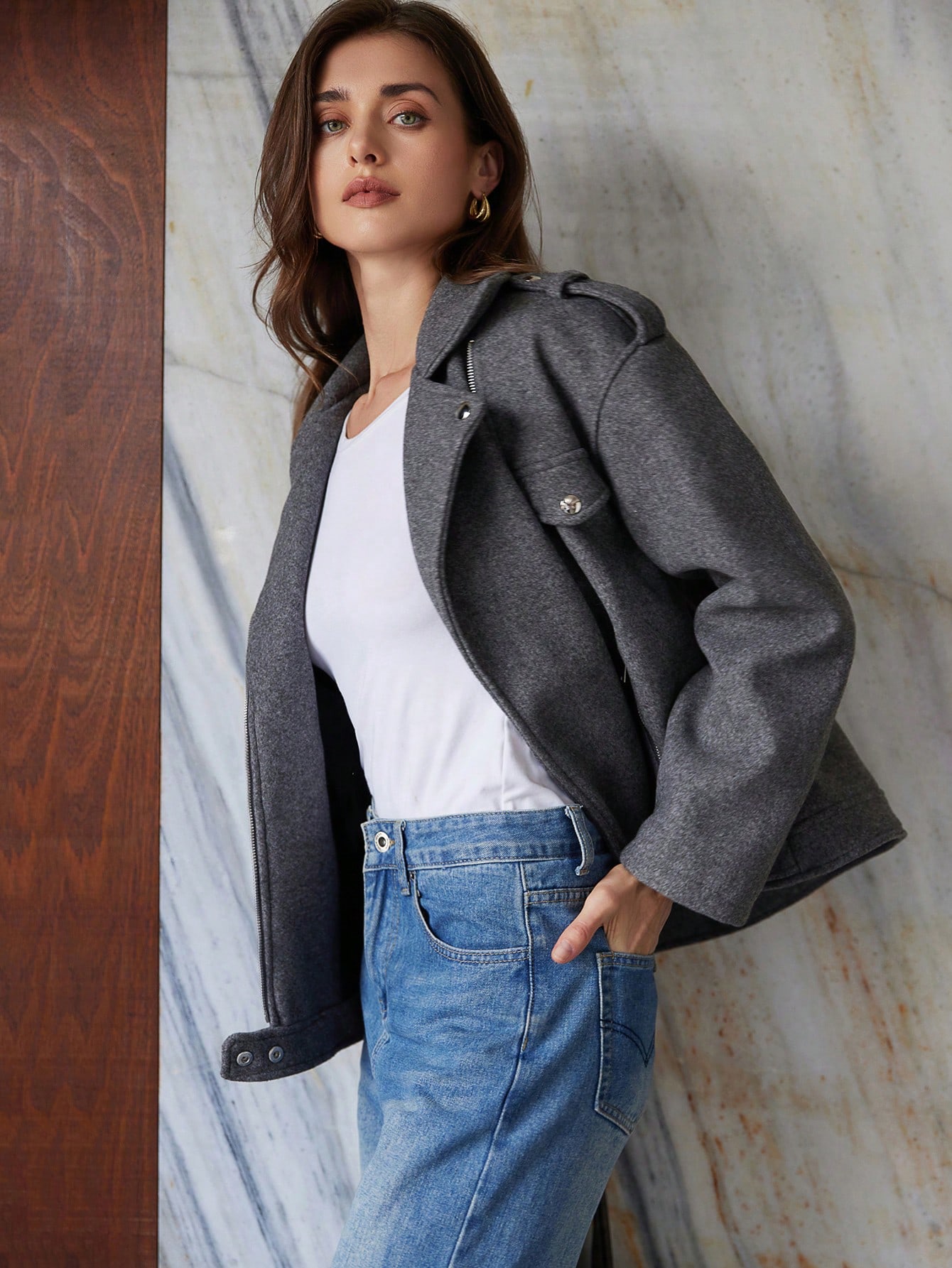 Casual Loose Fit Reversible Collar Warm Windproof Coat, Suitable For Teachers, Autumn/Winter